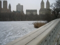 vue sur le lac gelé depuis Bow Bridge à Central Park